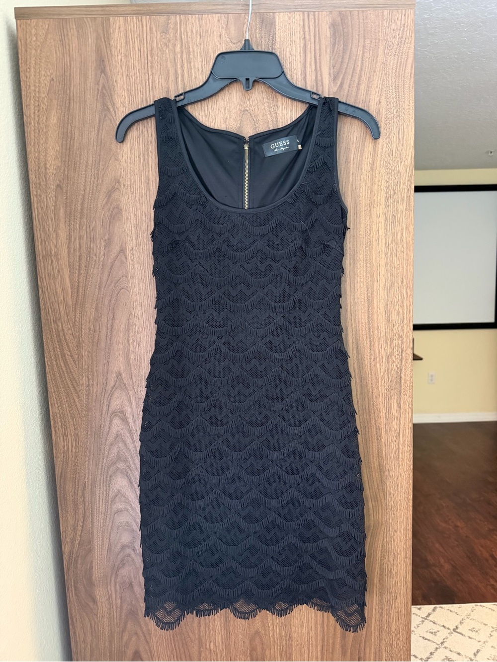 GUESS Black Lace Mini Dress with Scoop Neck